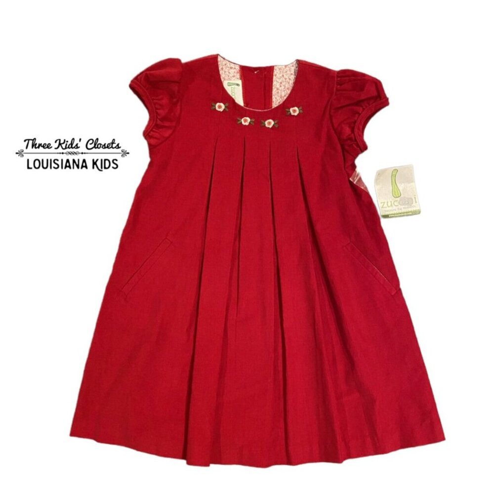 NEW Zuccini Kids Sz 4 Red Corduroy Rosebud Dress